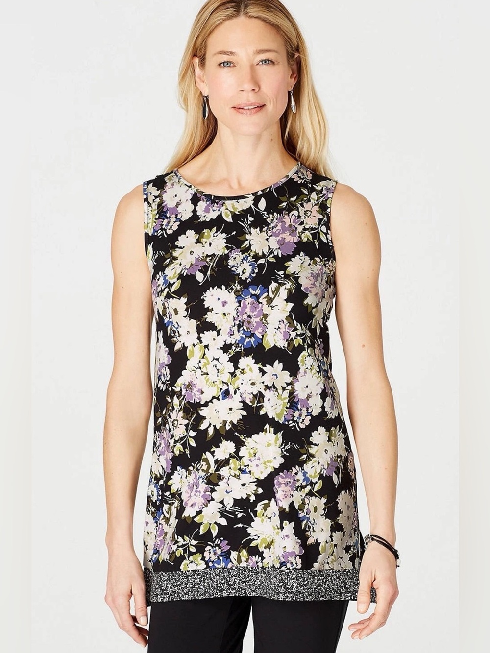 J. Jill wearever collection black spring floral long layering tank Size Large